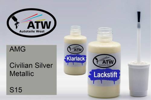 AMG, Civilian Silver Metallic, S15: 20ml Lackstift + 20ml Klarlack - Set, von ATW Autoteile West.